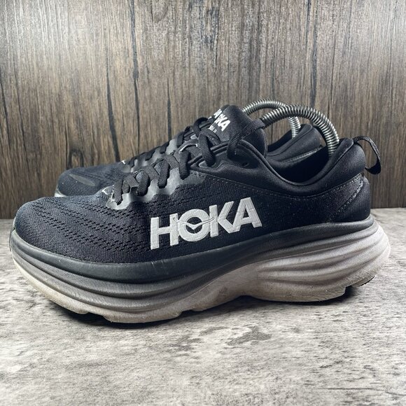 Hoka One One Bondi 8 Sneakers Womens 9 Black Athletic Running Training Shoes - Picture 4 of 10